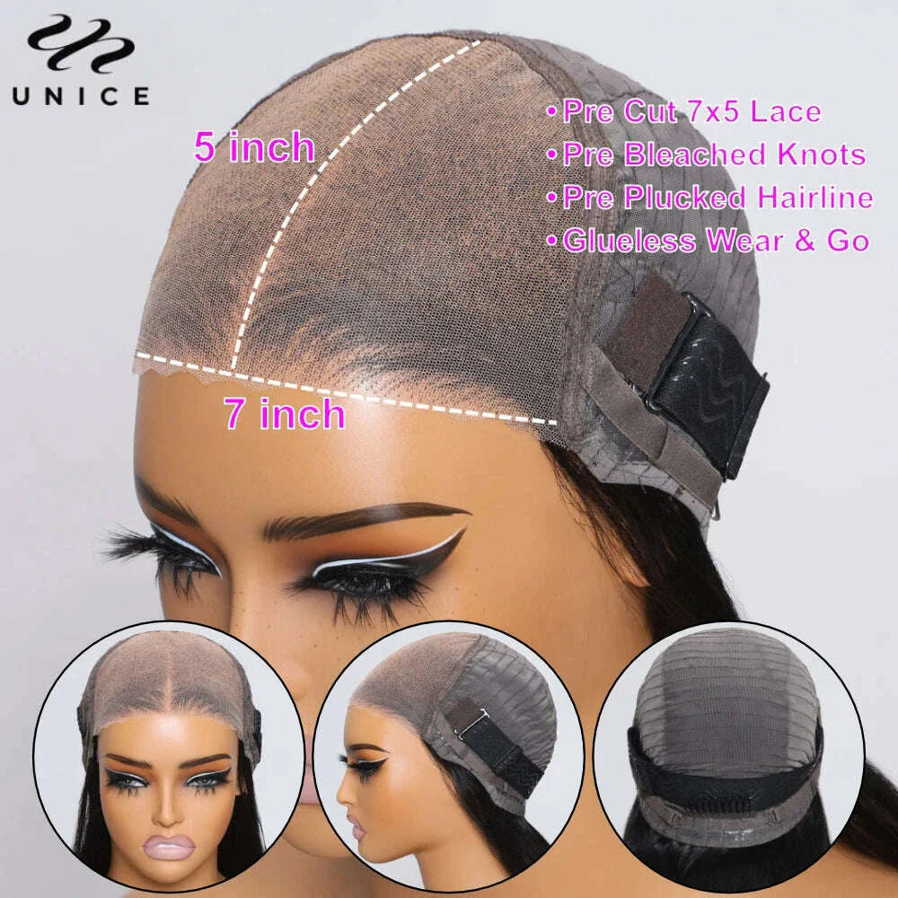 Unice Hair Pre Cut Pre Bleached 5X5 HD Lace Wig 7x5 13x4 Glueless Wig Human Hair Body Wave Lace Front Wigs