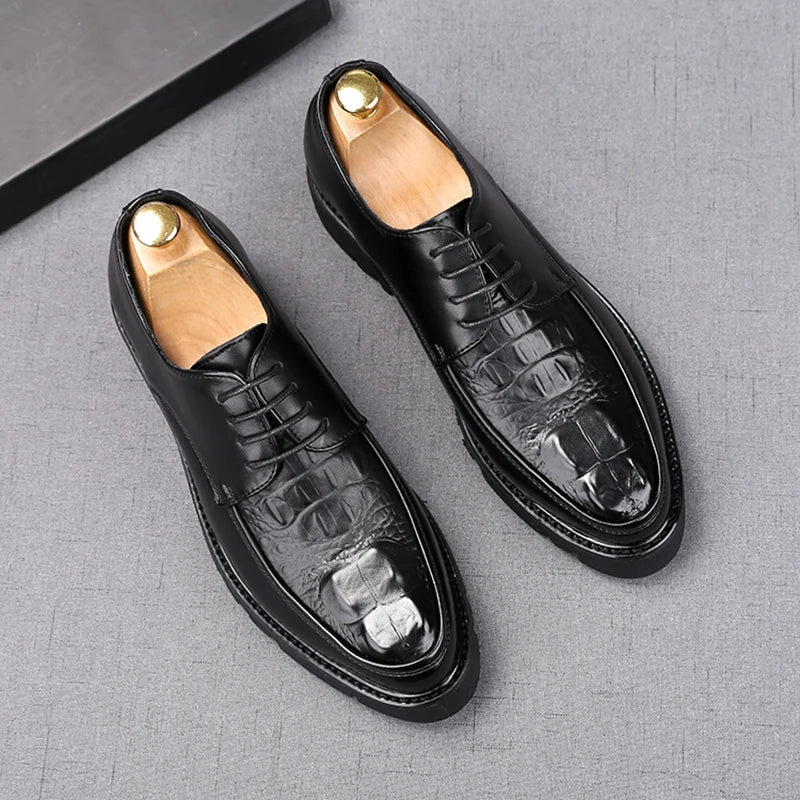 mens casual original leather tassel shoes black stylish platform shoe business wedding dress crocodile pattern footwear zapatos
