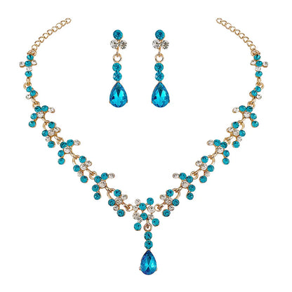 Fashion Crystal Bridal Wedding Jewelry Sets Women Gold Color Rhinestone Necklace Long Earrings Set Dress Accessories Bridesmaids