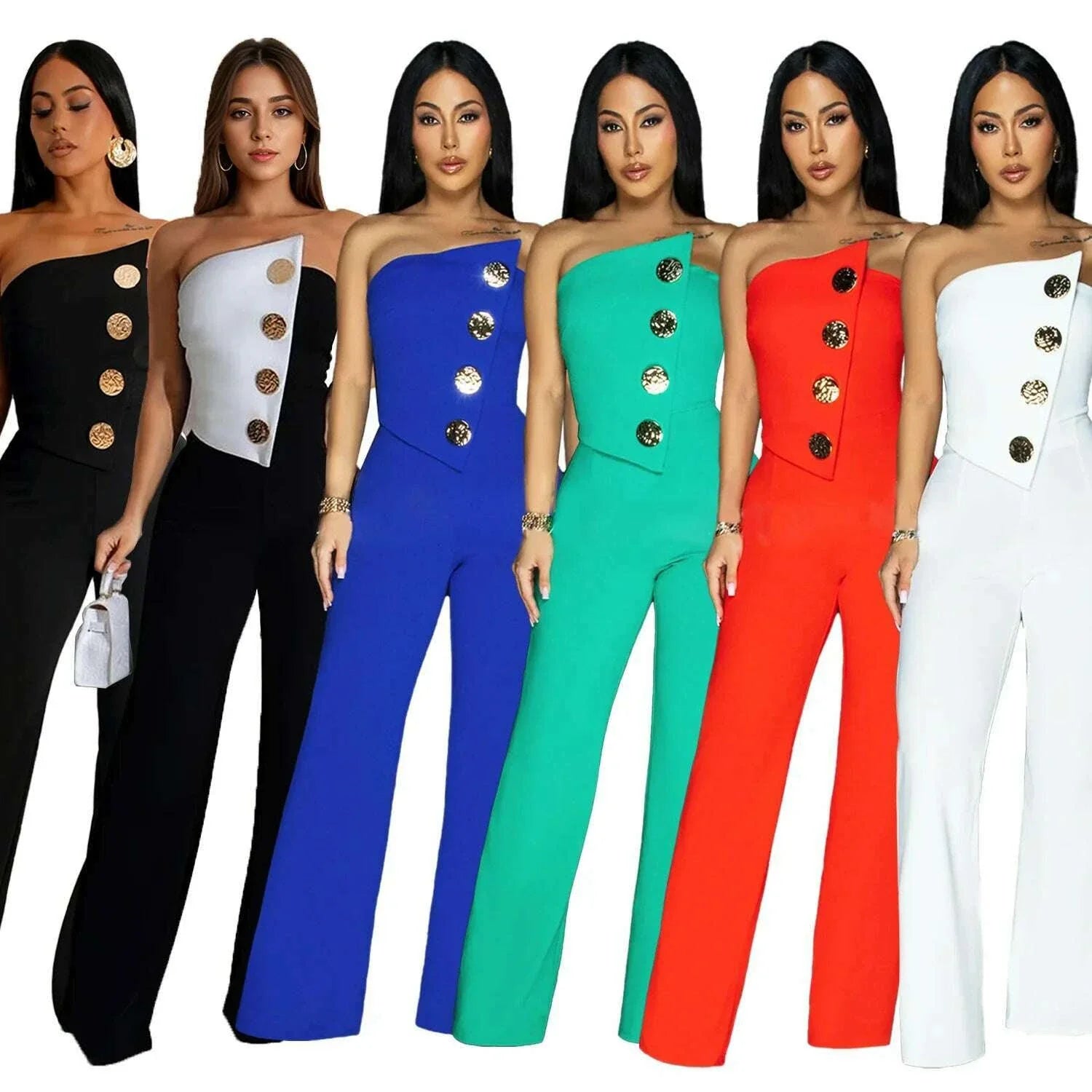 2025 Hot Style Fashion Buttons Women Jumpsuits Sexy Strapless Sleeveless Summer Casual Holidays Rompers Party Clothing