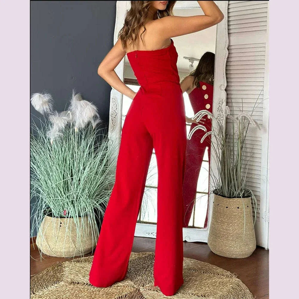 Women's Elegant Sexy Button Sleeveless Strapless Irregular Jumpsuits 2025 Wide Leg Outfits Night Club Streetwear One Piece