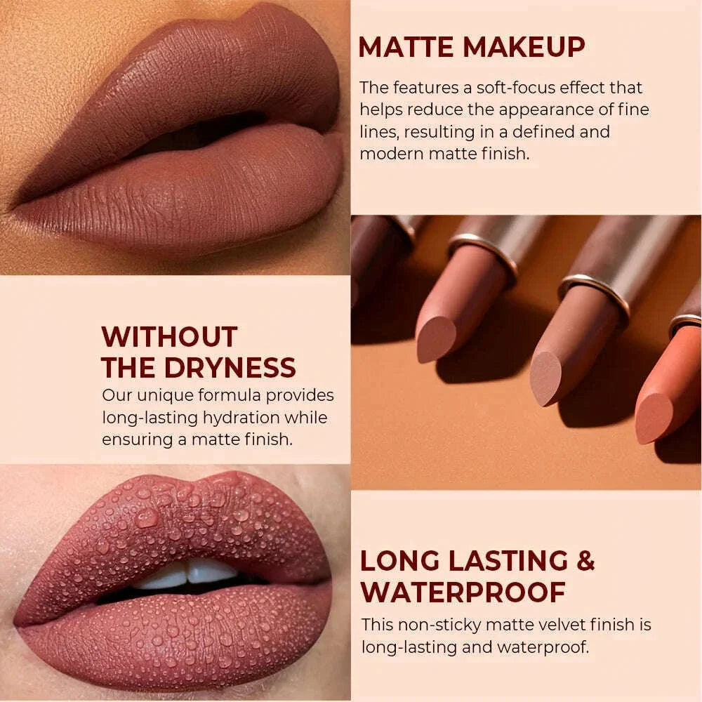 Barely Matte Cocoa Lipstick Creamy Texture Nourishing Care Long Lasting Waterproof  All Skin Types Brown Hue Matte Lipstick
