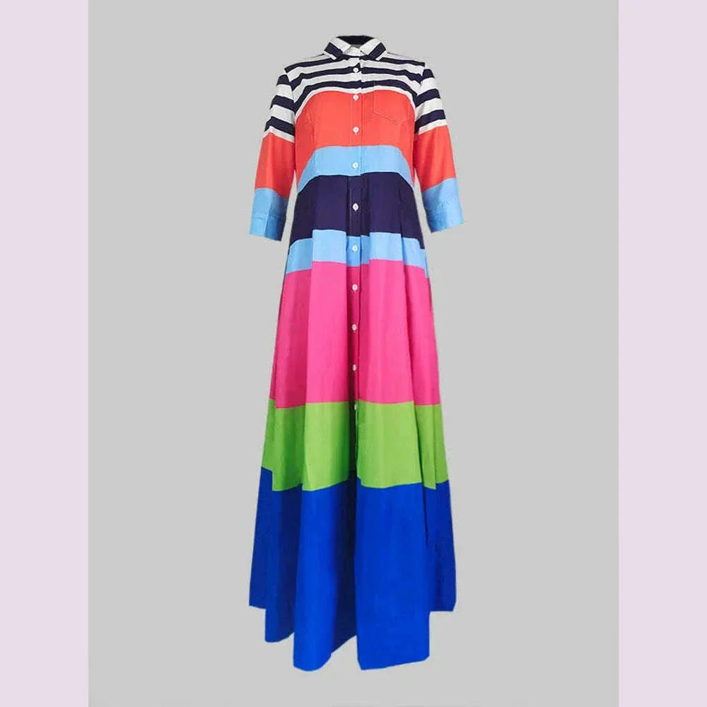 Modigirl Women's Contrast Color Striped Shirt Dress 2024 Summer Autumn Casual  Pleated Dress Vacation Woman Dresses