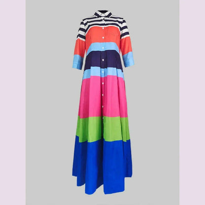 Modigirl Women's Contrast Color Striped Shirt Dress 2024 Summer Autumn Casual  Pleated Dress Vacation Woman Dresses