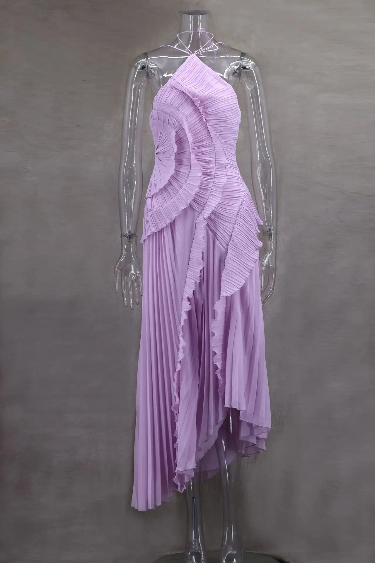 Fashoin Pleated Patchwork Sleeveless Summer Dress Women Elegant Halter Backless Split Maxi Dress Ladies Party Evening Dress 2025