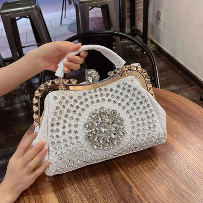 2023 New Luxury Fashion Diamonds Women&#39;s Handbags Leather Design Clip Rhinestone Bag Portable Tote Shoulder Messenger Bags