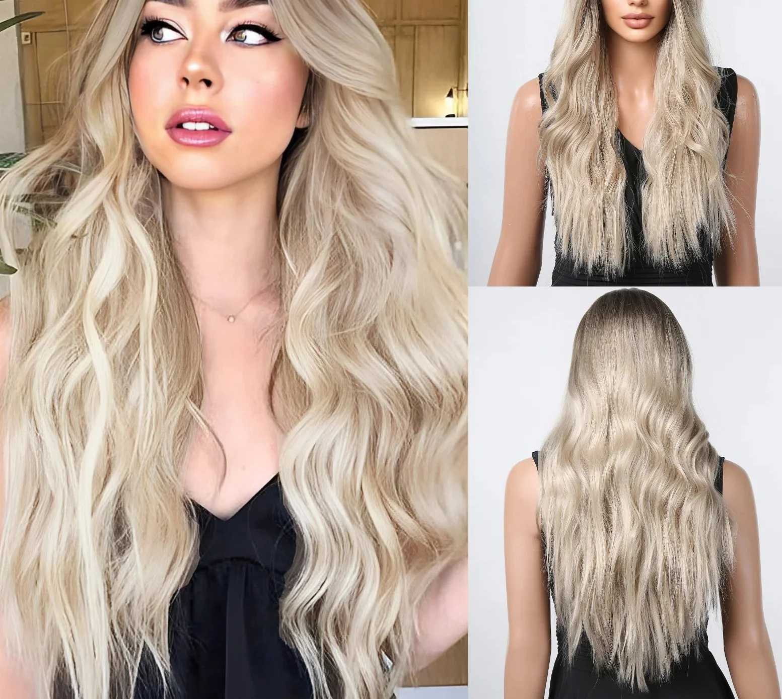 oneNonly Pink White Long Wig Blonde Rainbow Wavy Wigs Halloween Cosplay Party Wigs for Women Makeup Tools Synthetic Hair