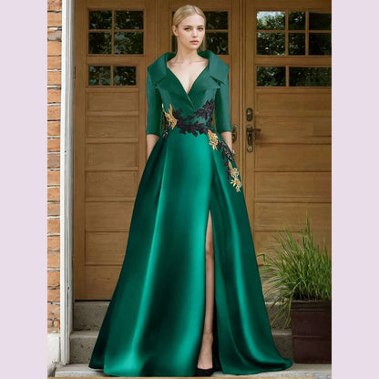 A-Line Evening Gown Elegant Dress Formal Floor Length Shirt Collar Pocket with Appliques dress to impress 2025 free customized