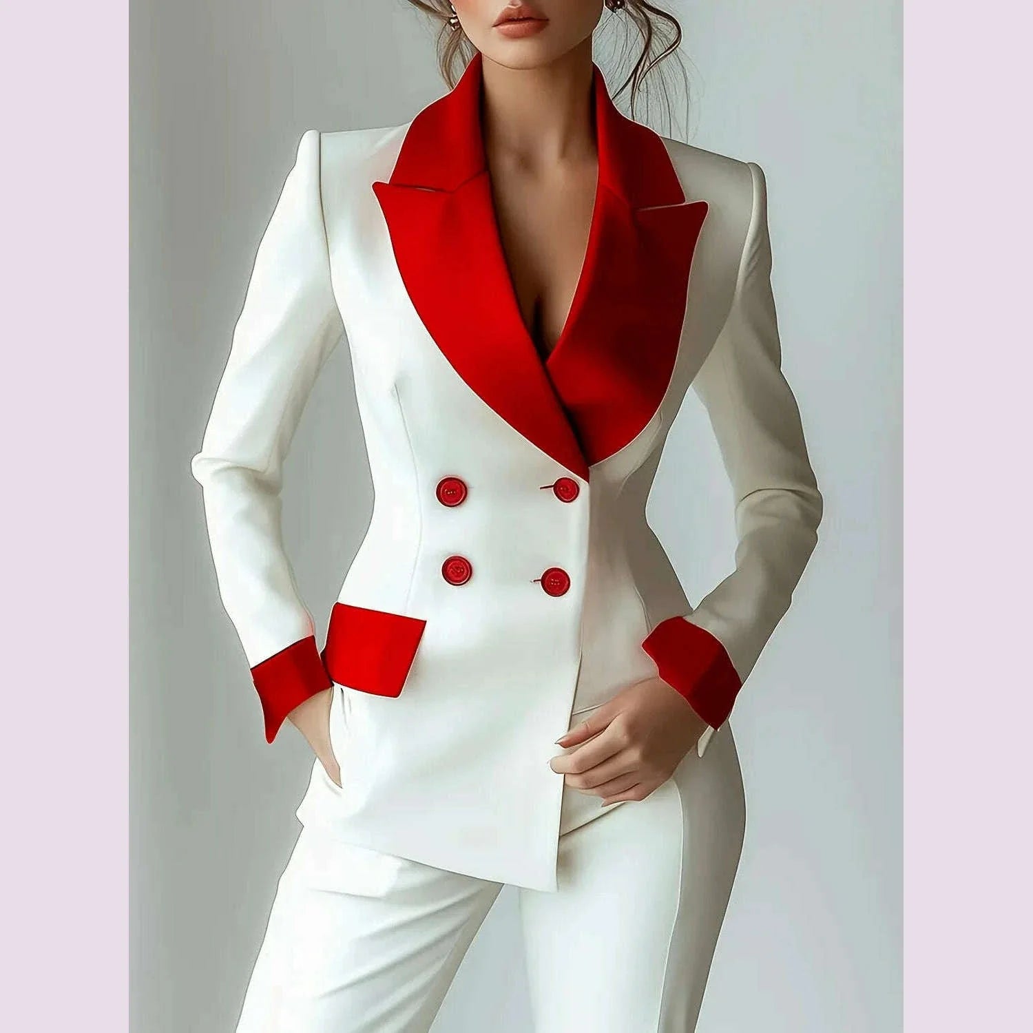 Women Patchwork Short Blazer Jacket Nothed Collar Fashion Office Lady Long Sleeve Elegant Casual Double Breasted Blazer Coat