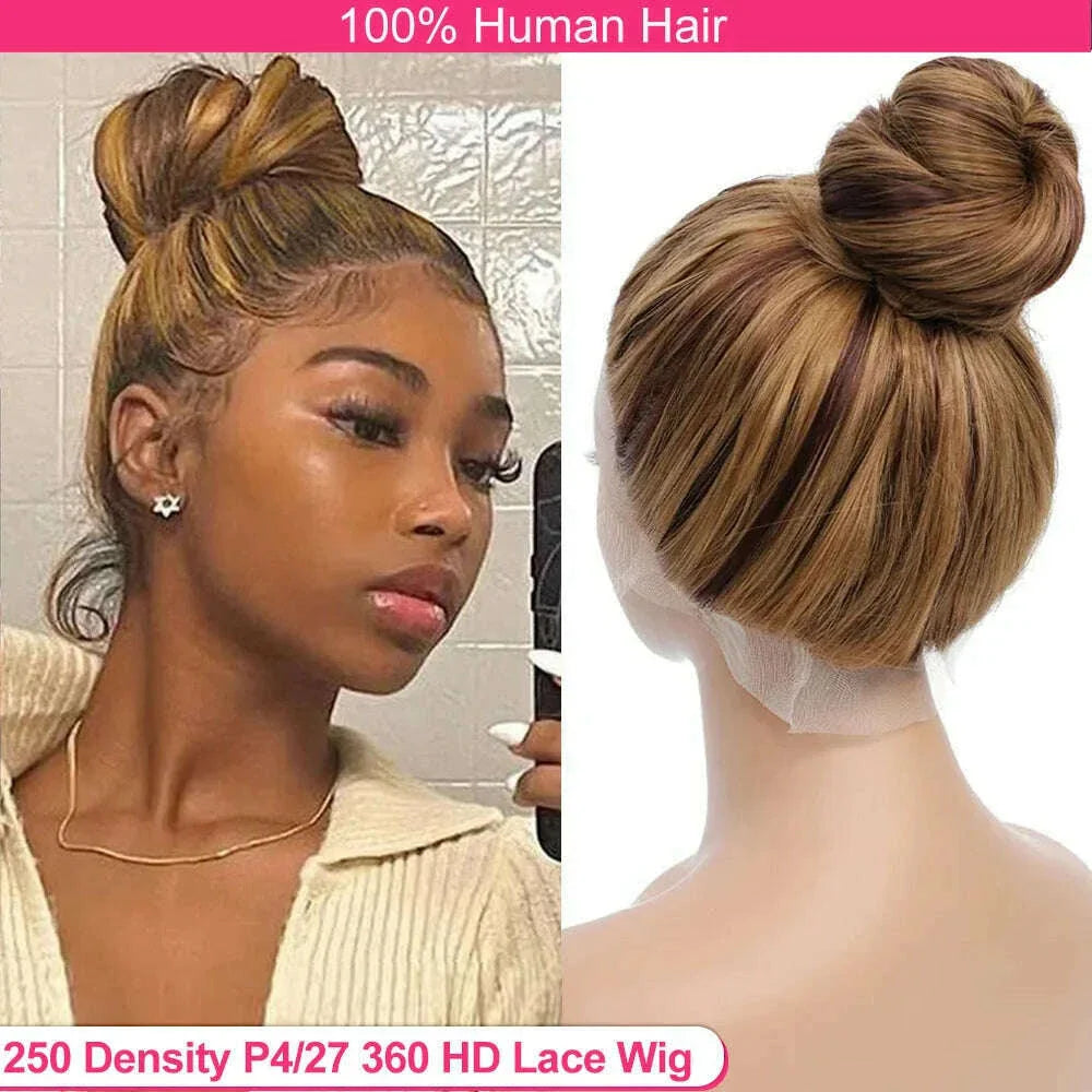 250 Density Highlight Straight 360 Full Hd Lace Front Wigs Honey Blonde Colored Lace Frontal Wig 30 Inch Glueless Wig Human Hair