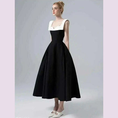 DEAT Elegant Dress Contrast Color Wide Slip Sleeveless A-line Backless Women's Evening Dress 2025 Spring New Fashion 13DB4369