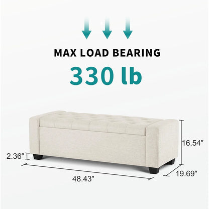 Storage Ottoman Bench with Safety Hinge & Storage, Upholstered Storage Bench with Seating for Bedroom, Living Room, Beige