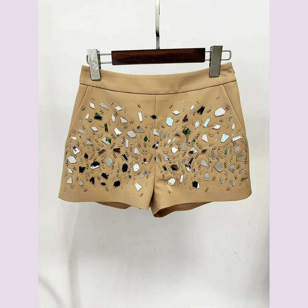 Fashion Runway Women Suits Sets Shiny Sequin Beading Single Breasted Blazers Shorts Office Ladies Design Elegant Two Pece Set