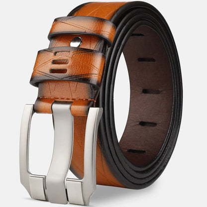 Belt, men's needle buckle belt, genuine leather, pure cowhide, simple youth casual jeans, men's pants belt, trendy for young peo