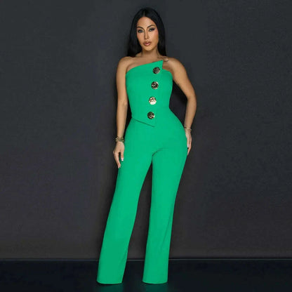 Jumpsuits Sexy Women One Piece Sleeveless Strapless Tight High Waist Overalls Wide Leg Long Pants Irregularity Rompers