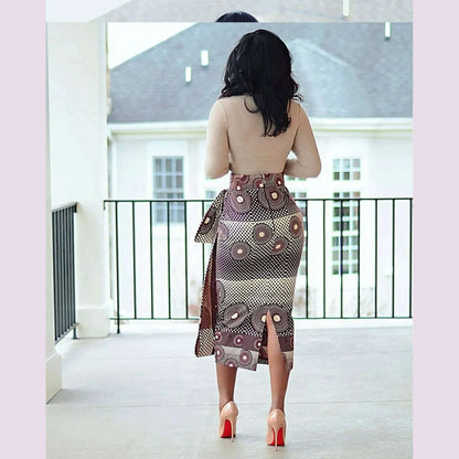 CM.YAYA Women Skirts Print High Waist Stretchy Bodycon Midi Skirt Ladies Vintage Fashion Streetwear 2024 Autumn Winter Elastic