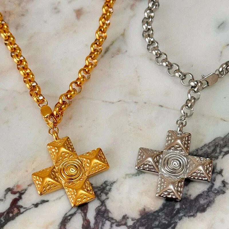 Swirling cross statement necklaces stainless steel necklaces for women vintage chunky stainless steel jewelry non tarnish
