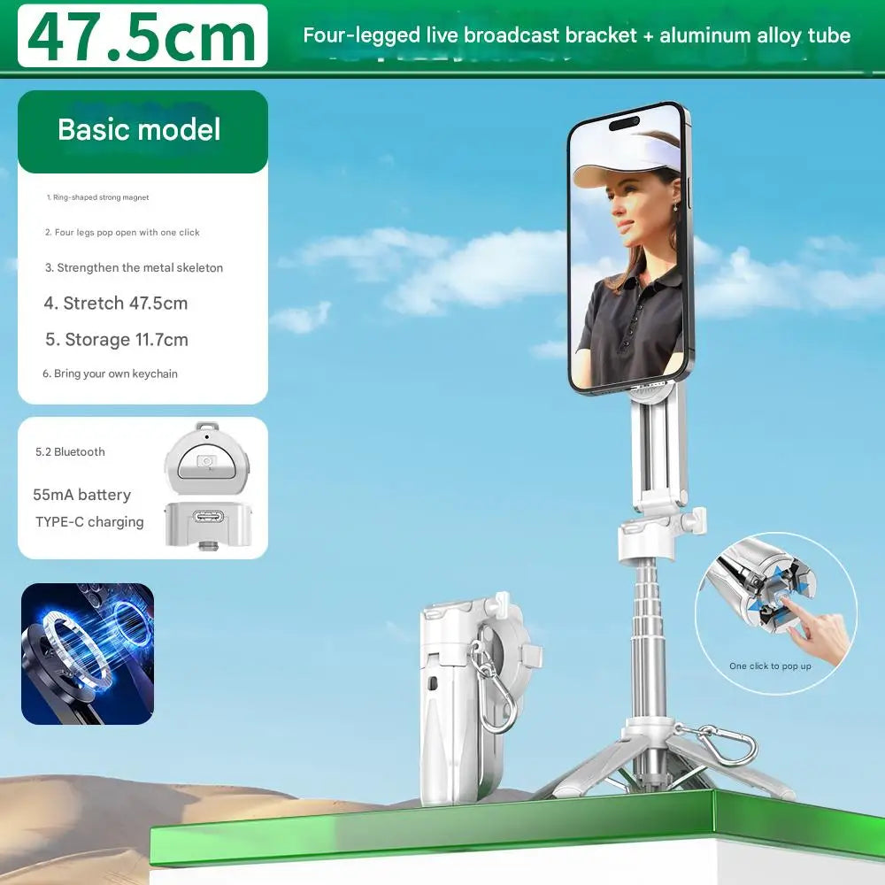 Upgraded Multi-Function Foldable Magnetic Phone Holder Selfie Stick, DSLR-Style Rotation Tripod Portable Remote ControlUpgraded