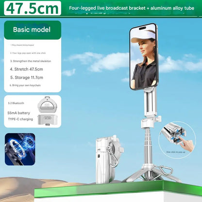 Upgraded Multi-Function Foldable Magnetic Phone Holder Selfie Stick, DSLR-Style Rotation Tripod Portable Remote ControlUpgraded