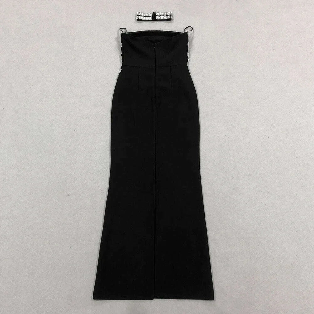 Brand New Ins 2025 Women Black Strapless Crystal Bandage Bodycon Dress Designer Collar Elegant Evening Party Dress Vestido