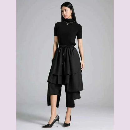 EAM Black Irregular Patch High Elastic Waist Calf-Length Pants New Trousers Women Fashion Tide Spring Autumn 2025 30A3161