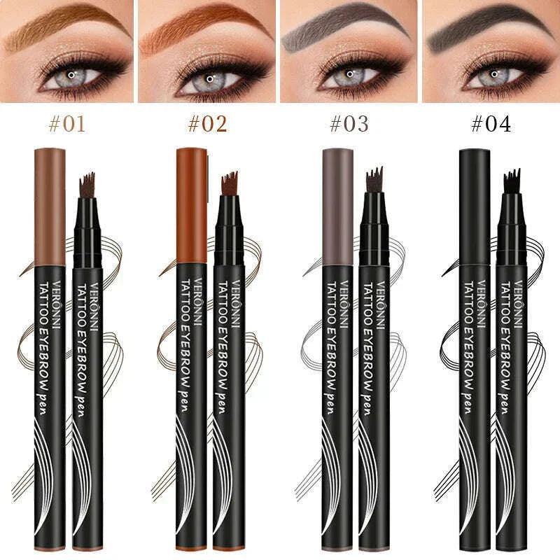 4D Waterproof 4Part Liquid Eyebrow Pencil Makeup, Natural and Wild Eyebrow Pencil Long Lasting Contouring Eyebrow Makeup Tool