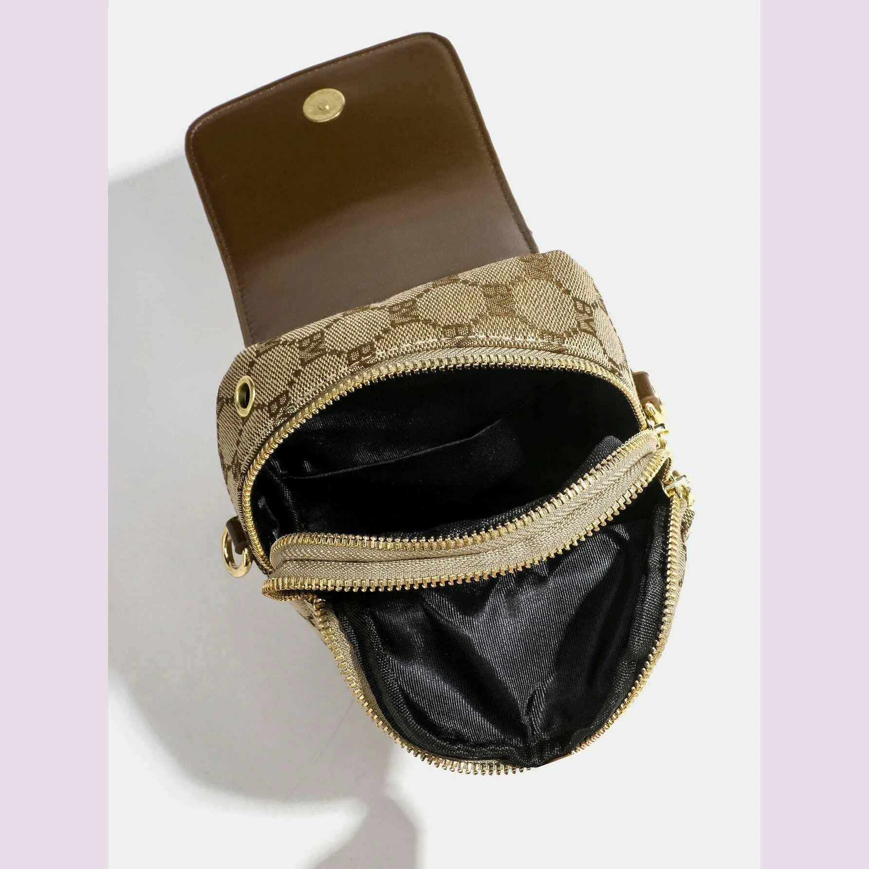 Women's checkered diagonal cross small round bag, retro contrasting flip shoulder bag