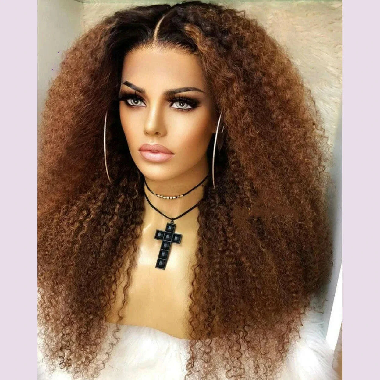 Ombre Honey Blonde Kinky Curly Long 26Inch Soft Lace Front Wig For Black Women Natural Hairline 180 Density Preplucked BabyHair