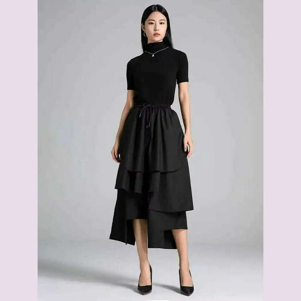 EAM Black Irregular Patch High Elastic Waist Calf-Length Pants New Trousers Women Fashion Tide Spring Autumn 2025 30A3161