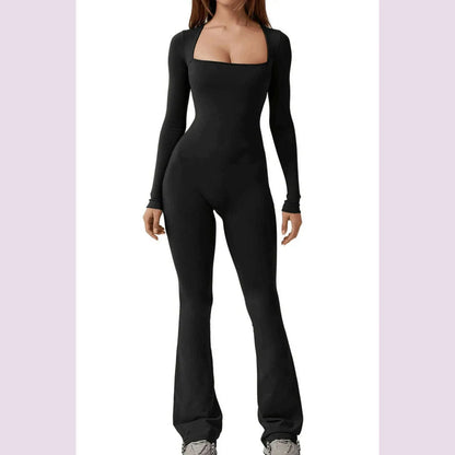 New Popular Women Wide Leg Yoga Bodysuit Outfit One Piece Gym Fitness High Quality Sport Long Sleeve Plus Size Jumpsuit