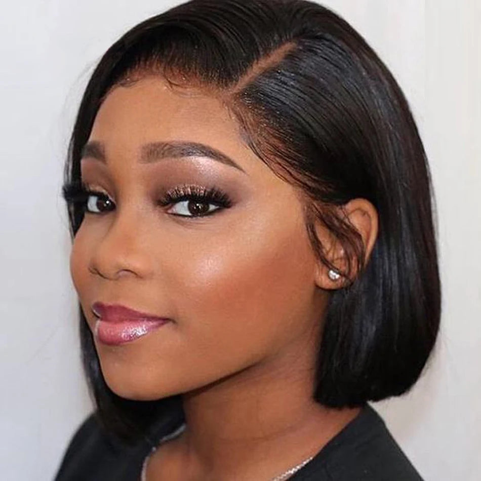 Short Bob Wig Straight Human Hair Wigs 13x4 Transparent Lace Frontal Wig Pre Plucked  Virgin Human Hair Lace Closure Wig 180%