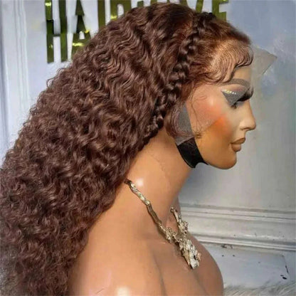 26inch 180density Soft Kinky Curly Wig Brown Lace Front Wig For Women Baby Hair Synthetic Wigs Heat Temperature Glueless