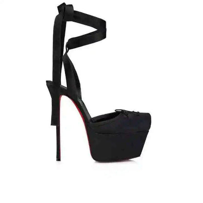 European and American High-heeled Dance Platform Silk Satin Square Bow Sandals  Shoes Women Zapatos Mujer