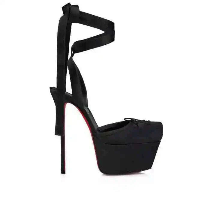 European and American High-heeled Dance Platform Silk Satin Square Bow Sandals  Shoes Women Zapatos Mujer