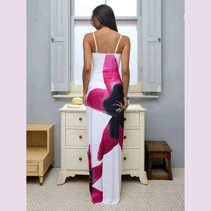 Sexy Maxi Dress For Women Elegant Party Summer Fashion Print Sleeveless Simple Dresses Bodycon Backless Casual Club Strap Dress
