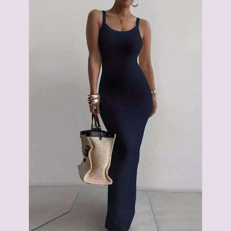 2025 Women s Sleeveless Strap O neck Sexy Belt Colorful Printed Long Skirt Evening Dress Y2k Sleeveless Solid Color Tight Fit