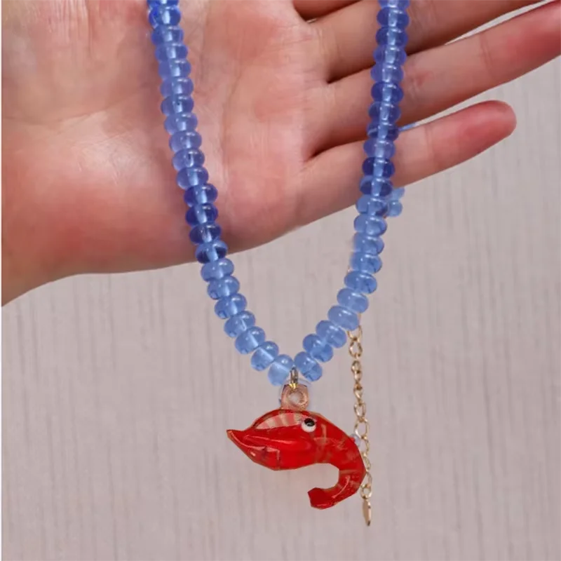 Bohemian Colorful Glaze Fish Pendant for Women Striped Beaded Necklace Seaside Vacation Party Accessories