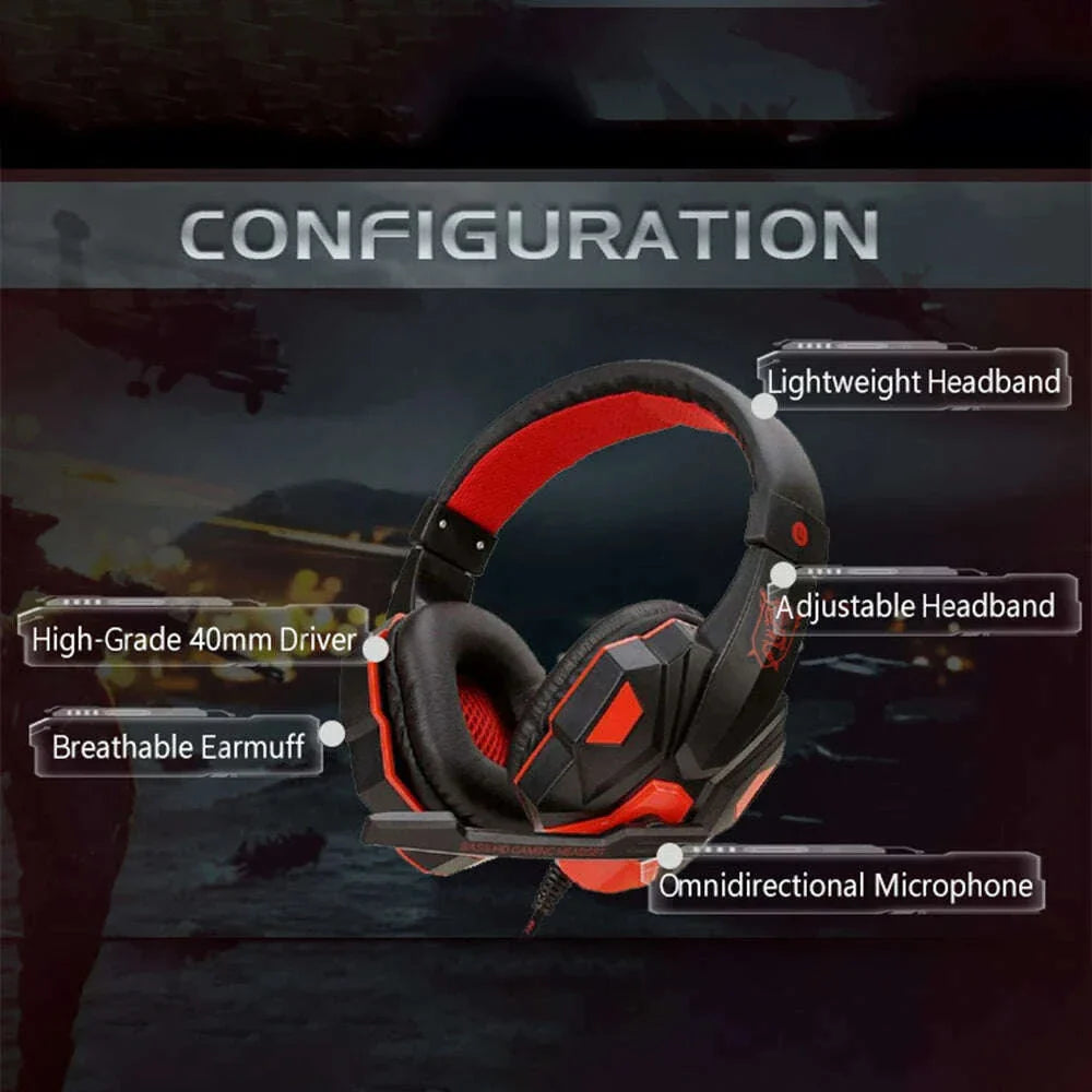 Wired Gaming Headphones for PS4 PS5 Xbox Smartphone Laptop PC Bass Stereo Gamer Headset Helmet with 120° Adjustable Microphone