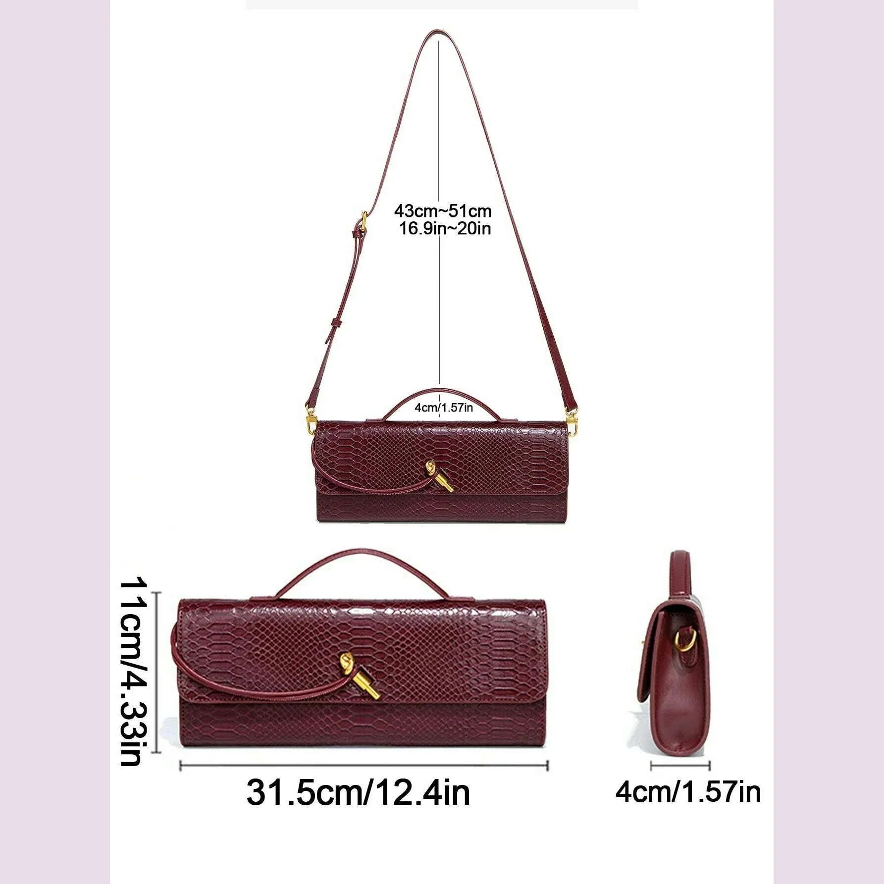 Burgundy bag cherry red envelope wine red envelope upscale new handbag European and American fashion crocodile flip hand organ b