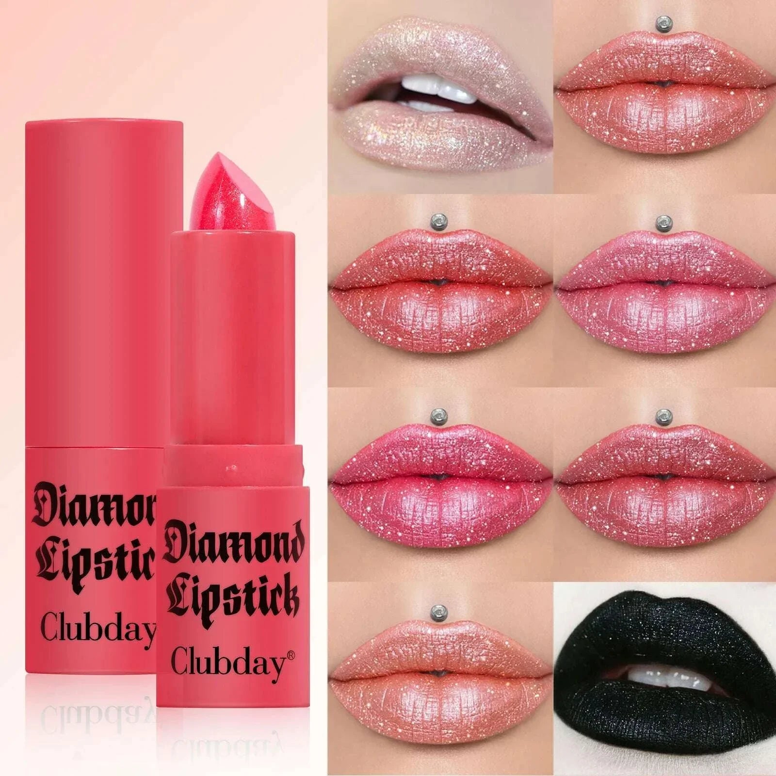 8 Colors Waterproof Diamond Glitter Lipstick Long Lasting Moisturizing Shiny Pearlescent Nude Red Lipsticks Lips Makeup Cosmetic