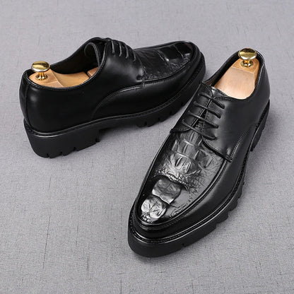 mens casual original leather tassel shoes black stylish platform shoe business wedding dress crocodile pattern footwear zapatos