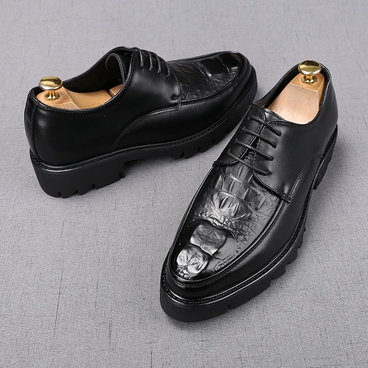 mens casual original leather tassel shoes black stylish platform shoe business wedding dress crocodile pattern footwear zapatos