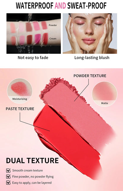 Cream&Powder Blush Palette Natural Long-lasting High Pigment  Blush Makeup Contour Powder Beauty Peach Pink Korean Makeup Blush