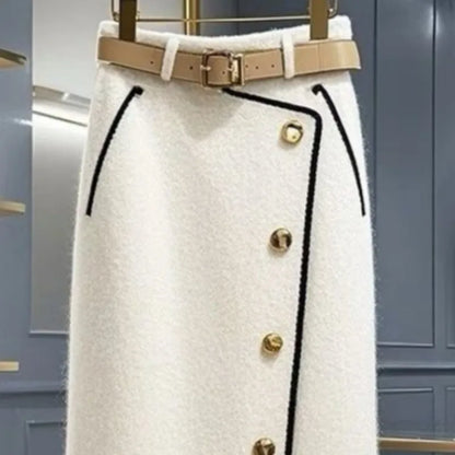 Matakawa Spring Autumn Women Skirts Contrast Color Korean Fashion Chic Faldas Mujer A-line Elegant Simple Sweet Long Skirt