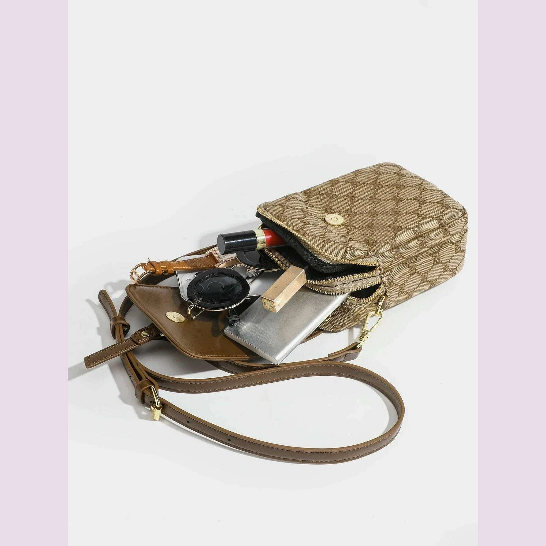 Women's checkered diagonal cross small round bag, retro contrasting flip shoulder bag