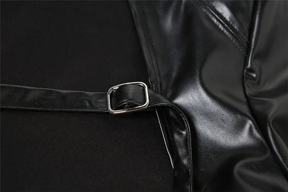 BOOFEENAA Crop PU Leather Jacket Women with Tube Top Two Piece Set Streetwear Fashion Black Coats Winter Clothes C71-CH22