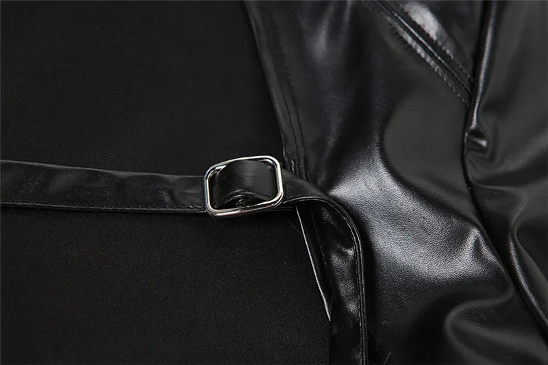 BOOFEENAA Crop PU Leather Jacket Women with Tube Top Two Piece Set Streetwear Fashion Black Coats Winter Clothes C71-CH22
