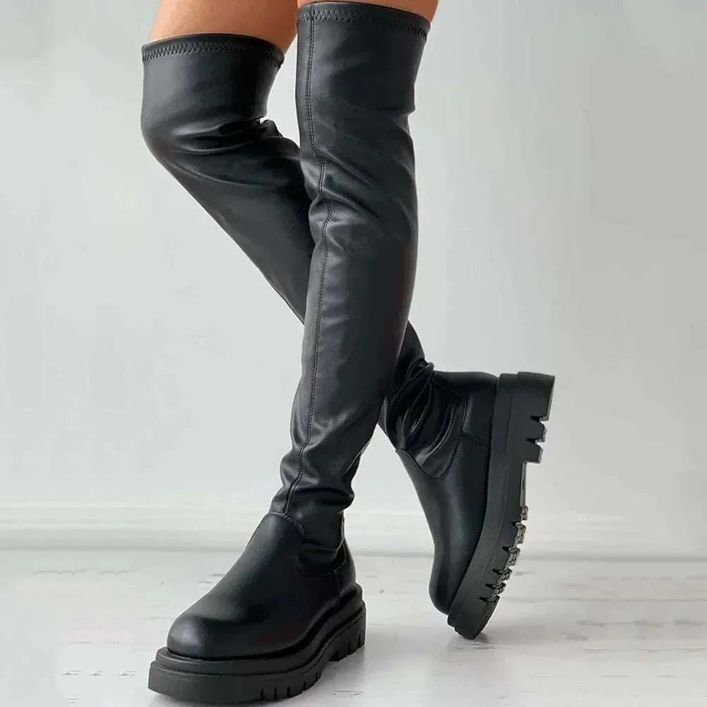 2025 Brand New Female Platform Thigh High Boots Fashion Slim Chunky Heels Over The Knee Boots Women Party Shoes Woman