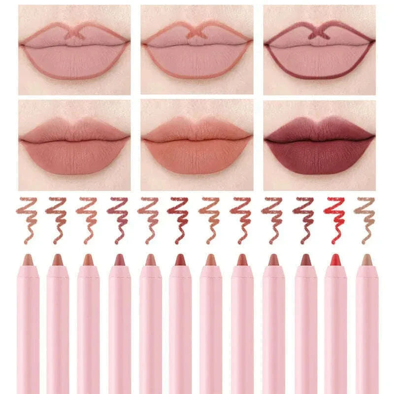 12 Colors Nude Matte Lipstick Pen Lip Liner Pencil Waterproof Long Lasting Lipgloss Plum Pink Plump Lip Stain Korean Cosmetics