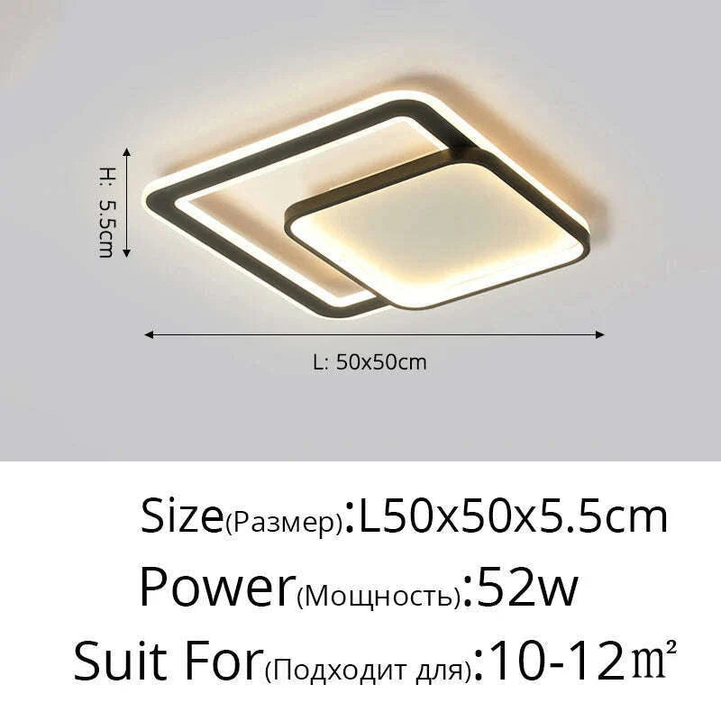 Bedroom Led Chandelier Light Black White Square Modern Ceiling Lamp Attic Living Room Dining Kitchen Interior Fixture